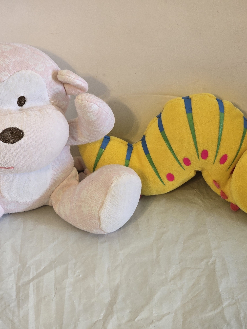 Plush Pink Monkey & Yellow Caterpillar Kids Toy Set New Both 10 Inch